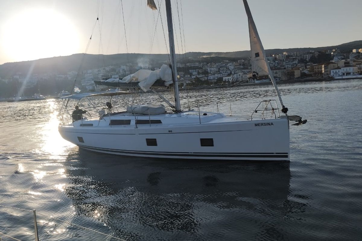 Exterior view of Mersina, a Hanse Yachts Hanse 418 sailboat at Municipal Unit of Lefkada, Greece
