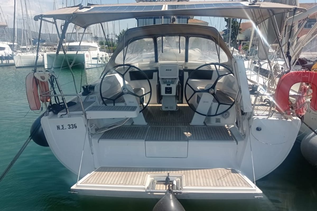 Exterior view of Mersina, a Hanse Yachts Hanse 418 sailboat at Municipal Unit of Lefkada, Greece