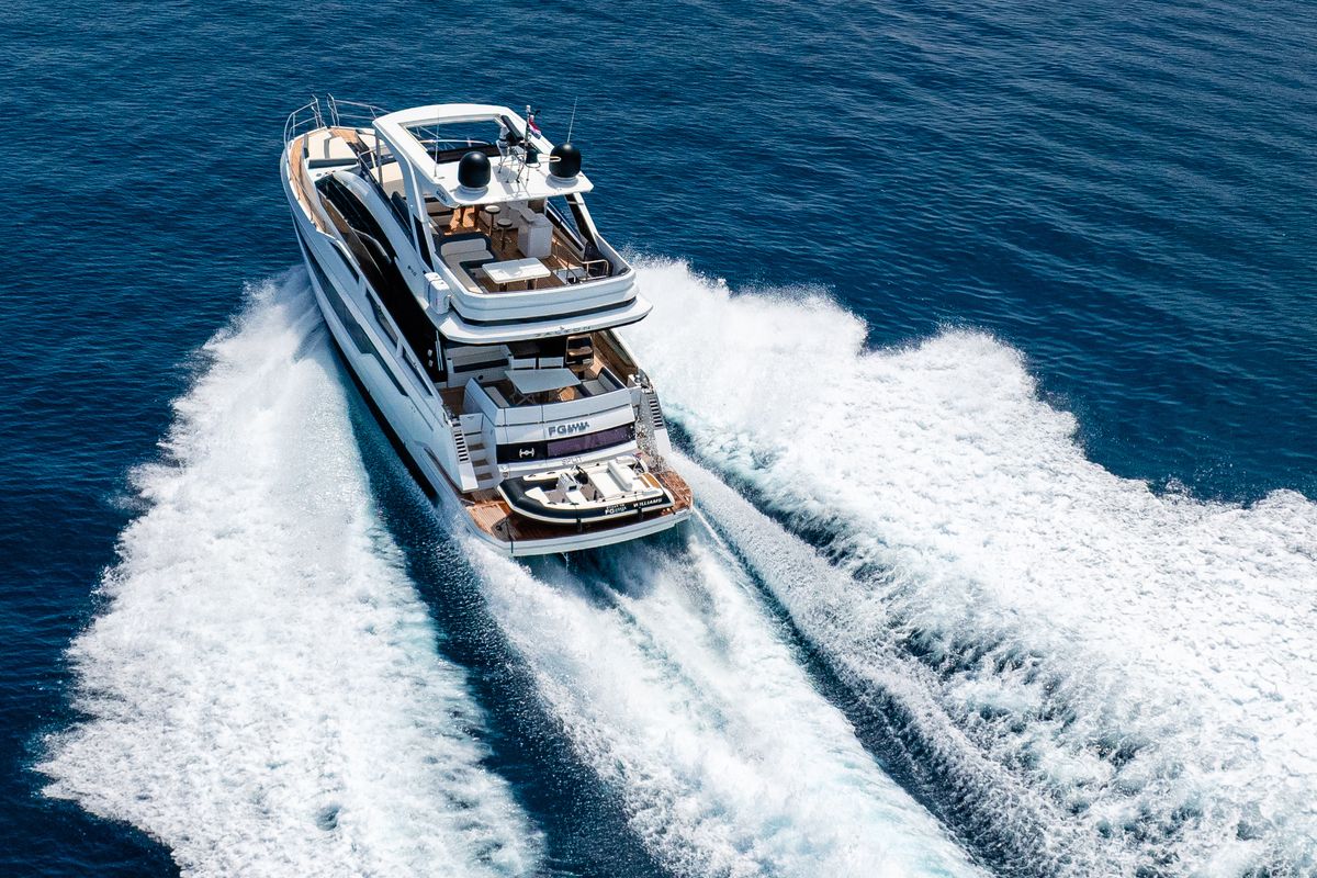 Exterior view of Premium +, a Galeon 640 Fly yacht at Seget Donji, Croatia