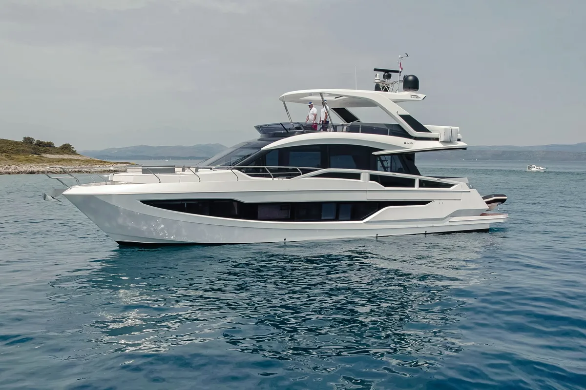 Exterior view of Premium +, a Galeon 640 Fly yacht at Seget Donji, Croatia