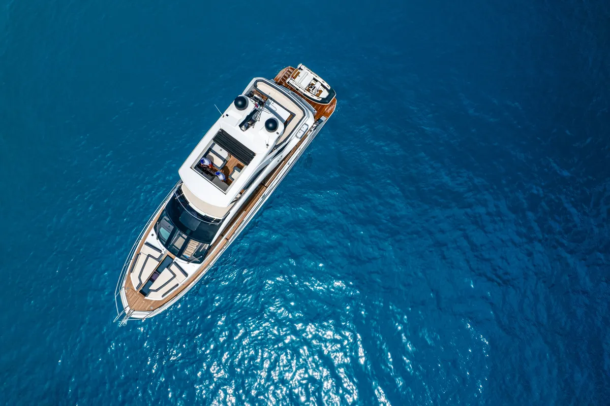 Exterior view of Premium +, a Galeon 640 Fly yacht at Seget Donji, Croatia