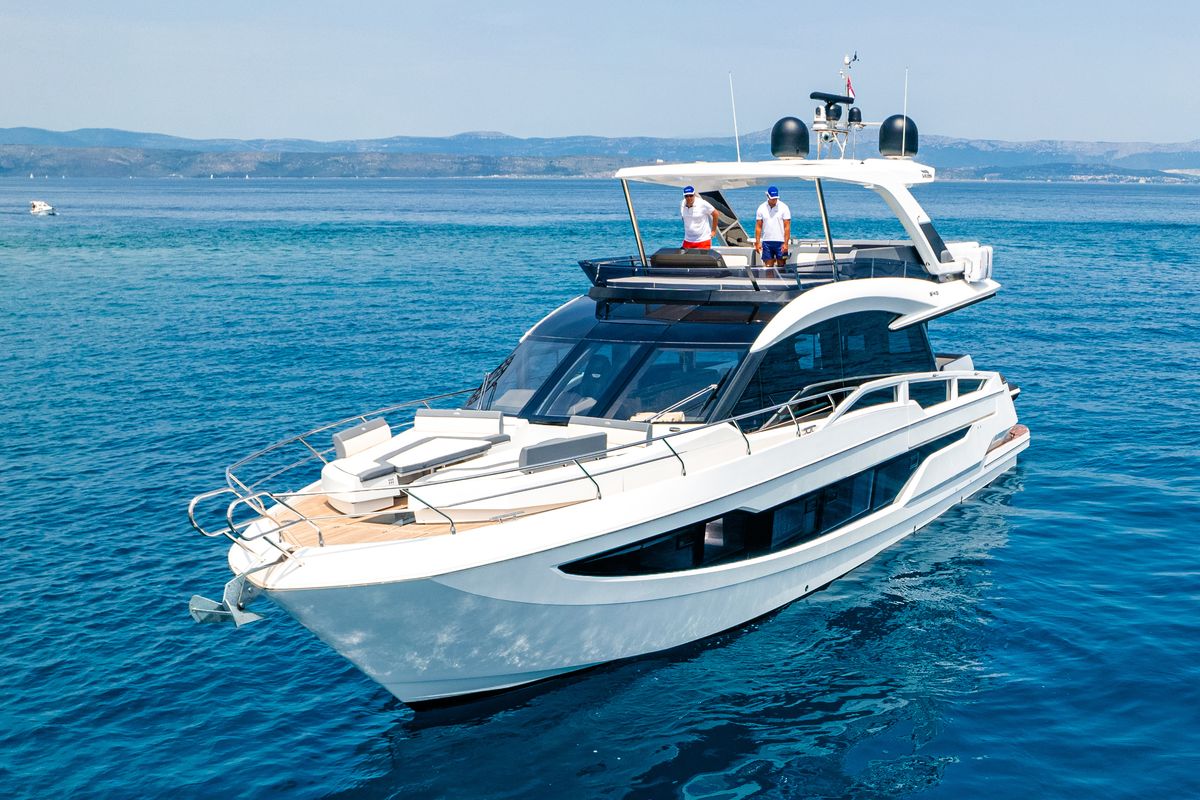 Exterior view of Premium +, a Galeon 640 Fly yacht at Seget Donji, Croatia