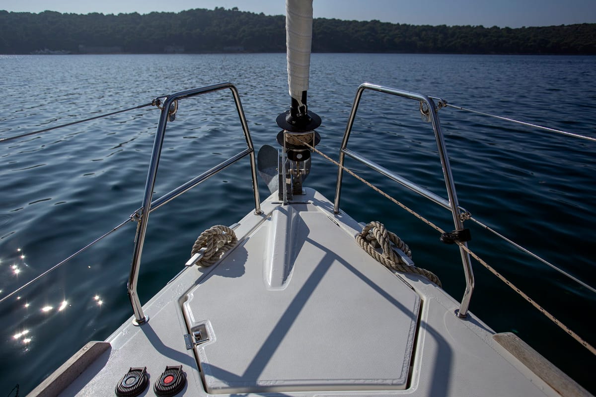 Deck of Skyra, a Dufour 412 GL sailboat at Grad Pula, Croatia