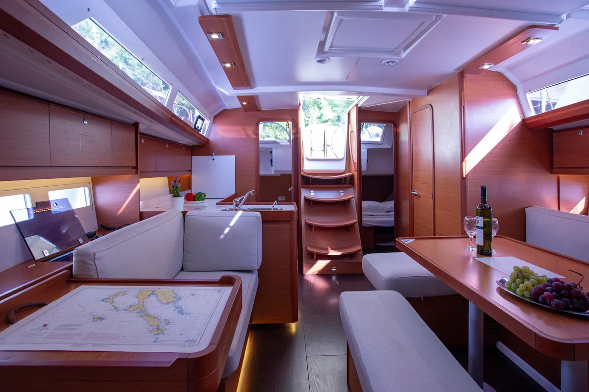 Salon of Skyra, a Dufour 412 GL sailboat at Grad Pula, Croatia