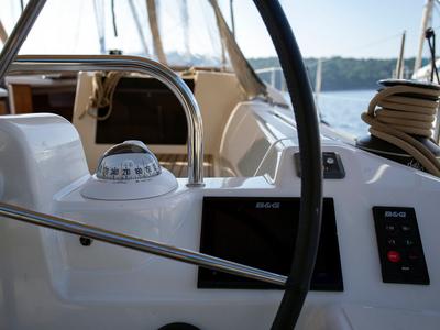 Cockpit of Skyra, a Dufour 412 GL sailboat at Grad Pula, Croatia