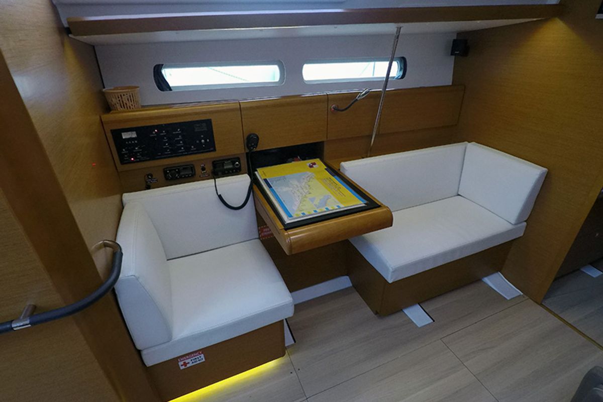 Salon of Elissa, a Jeanneau Sun Odyssey 449 sailboat at Grad Šibenik, Croatia