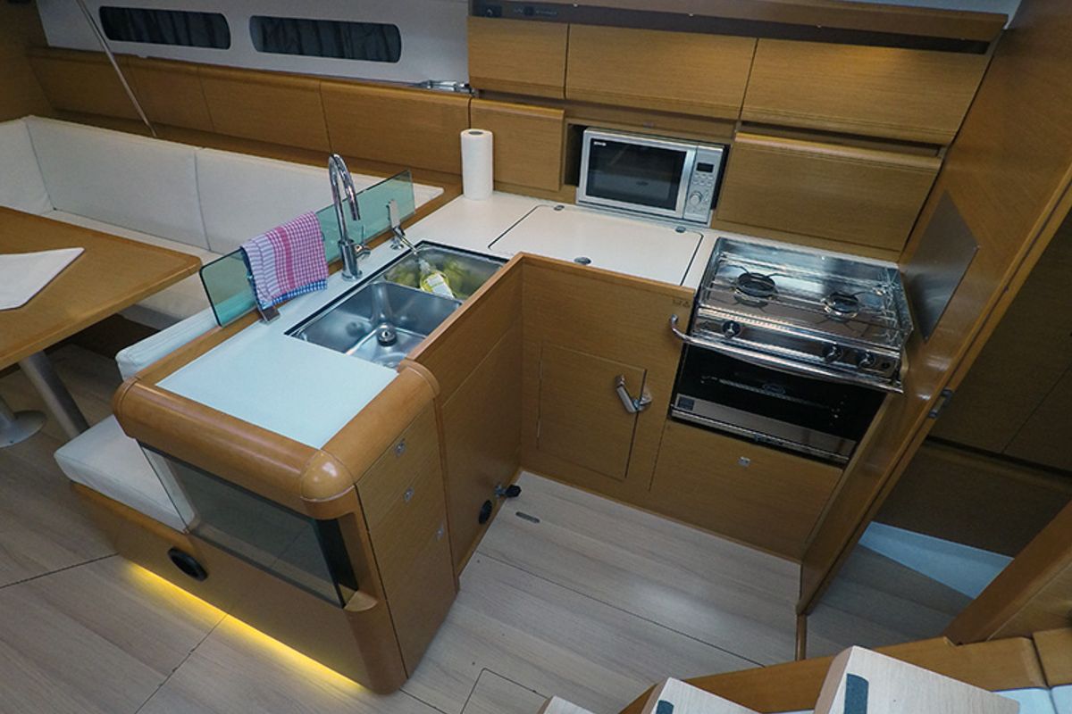 Galley of Elissa, a Jeanneau Sun Odyssey 449 sailboat at Grad Šibenik, Croatia