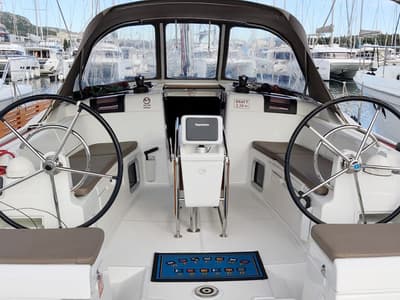 Cockpit of Elissa, a Jeanneau Sun Odyssey 449 sailboat at Grad Šibenik, Croatia