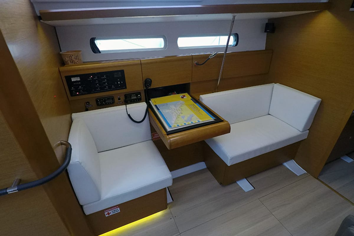 Salon of Elissa, a Jeanneau Sun Odyssey 449 sailboat at Grad Šibenik, Croatia