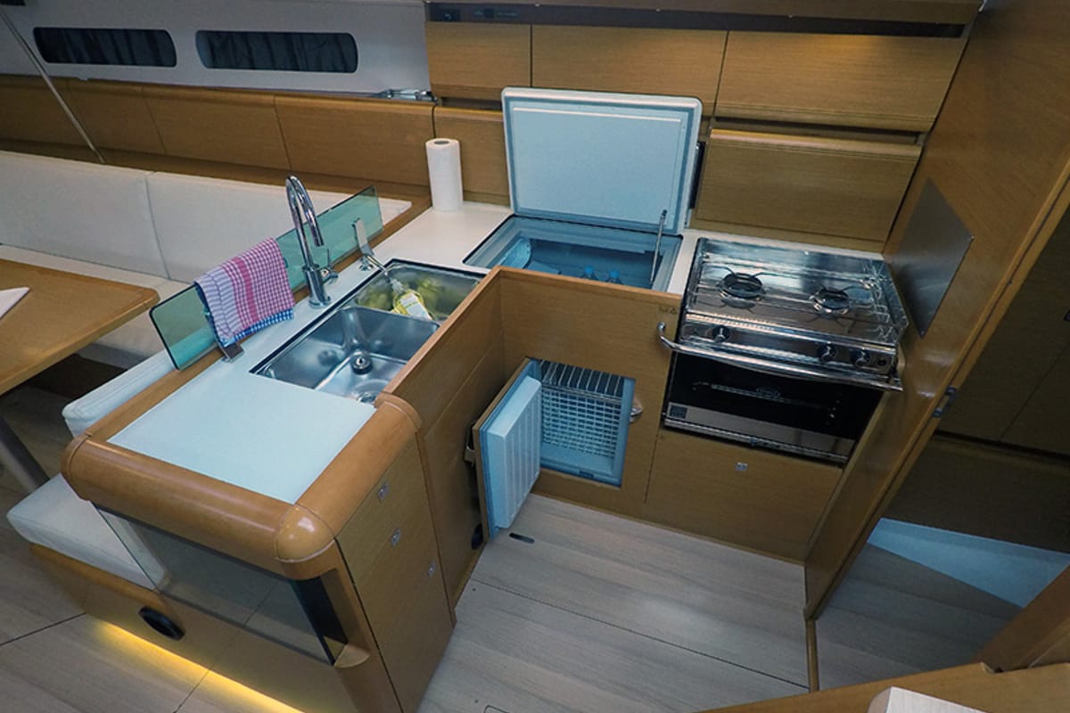 Galley of Elissa, a Jeanneau Sun Odyssey 449 sailboat at Grad Šibenik, Croatia