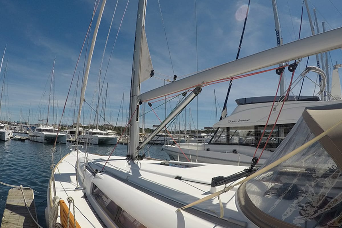 Deck of Elissa, a Jeanneau Sun Odyssey 449 sailboat at Grad Šibenik, Croatia