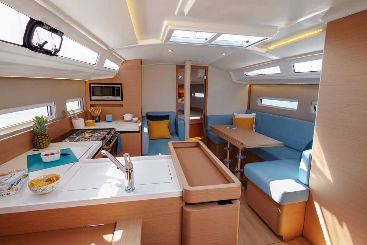 Galley of Intrepida, a Jeanneau Sun Odyssey 410 sailboat at San Vincenzo, Italy
