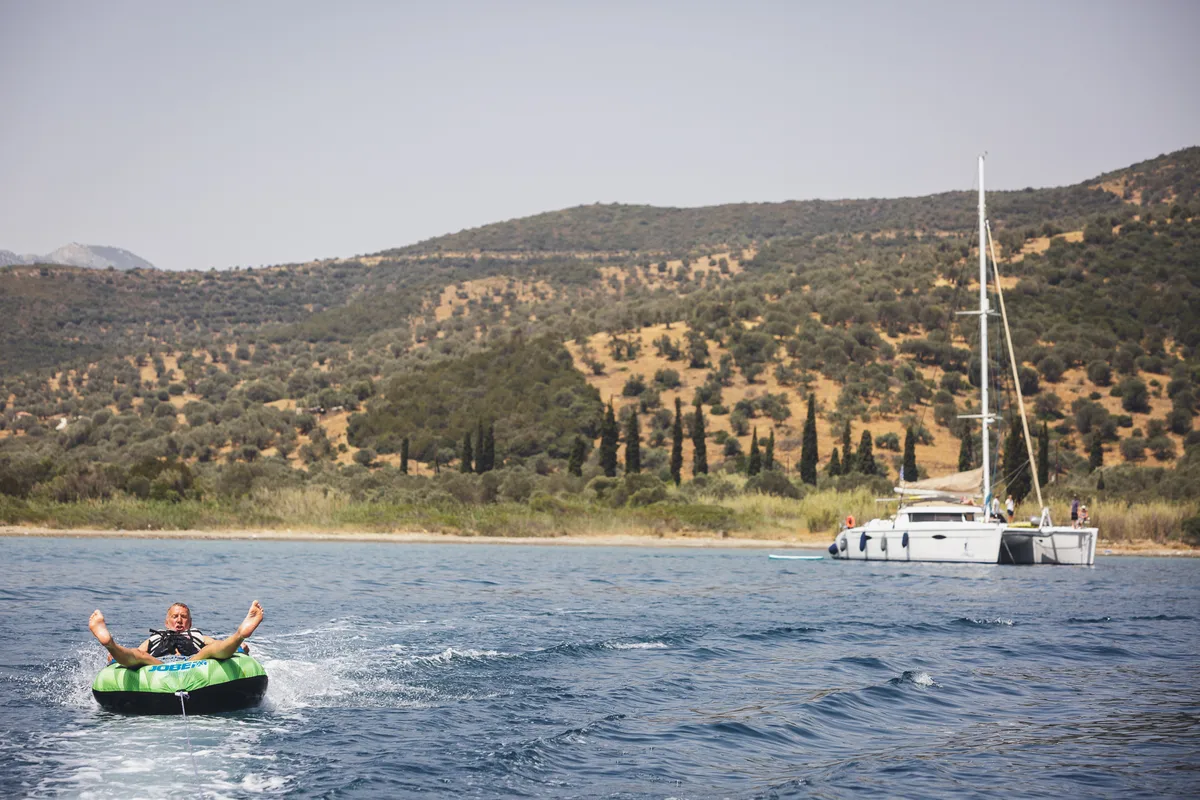 ZORBA CAT, a Fountaine Pajot Eleuthera 60 catamaran at Aegina, Greece