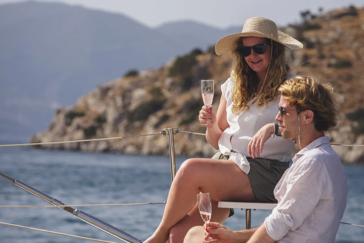 Deck of ZORBA CAT, a Fountaine Pajot Eleuthera 60 catamaran at Aegina, Greece