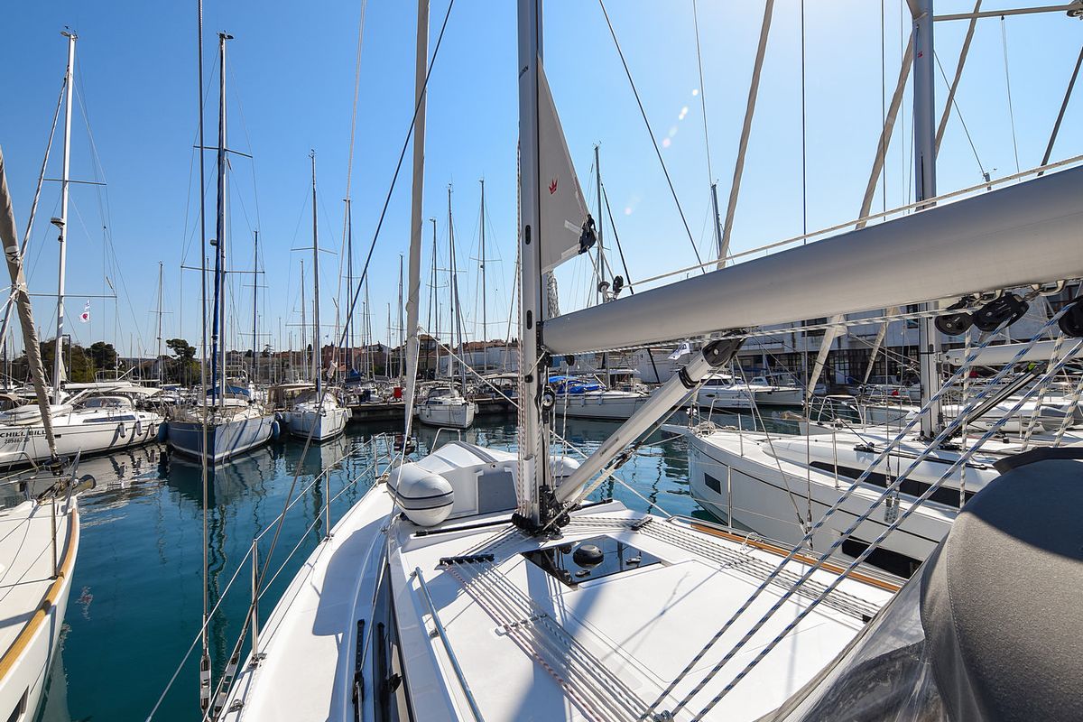 Deck of SEA CLOUD, a Bavaria C38 sailboat at Zadar, Croatia