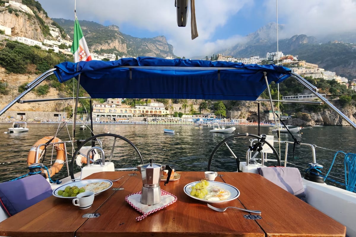 Deck of Oceanis 35 Classic, a Beneteau Oceanis 35 sailboat at Tonnarella, Italy