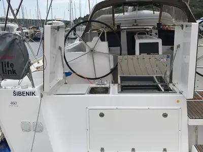 Deck of Lisabet, a Dufour 460 GL sailboat at Primošten, Croatia