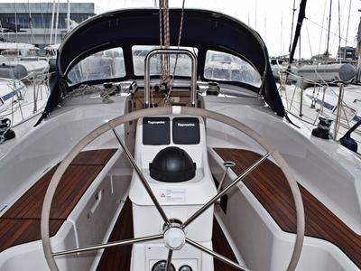 Cockpit of Stončica, a Bavaria Cruiser 33 sailboat at Grad Kaštela, Croatia