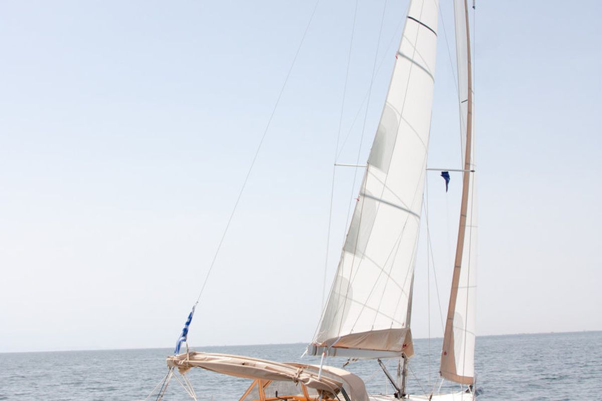 Exterior view of Siroko, a Dufour 382 GL sailboat at Sithonia Municipal Unit, Greece