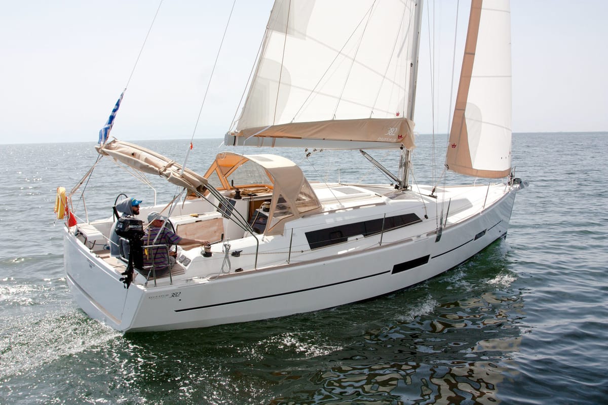 Exterior view of Siroko, a Dufour 382 GL sailboat at Sithonia Municipal Unit, Greece