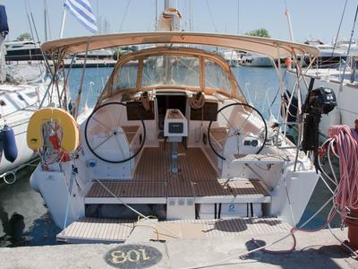 Deck of Siroko, a Dufour 382 GL sailboat at Sithonia Municipal Unit, Greece