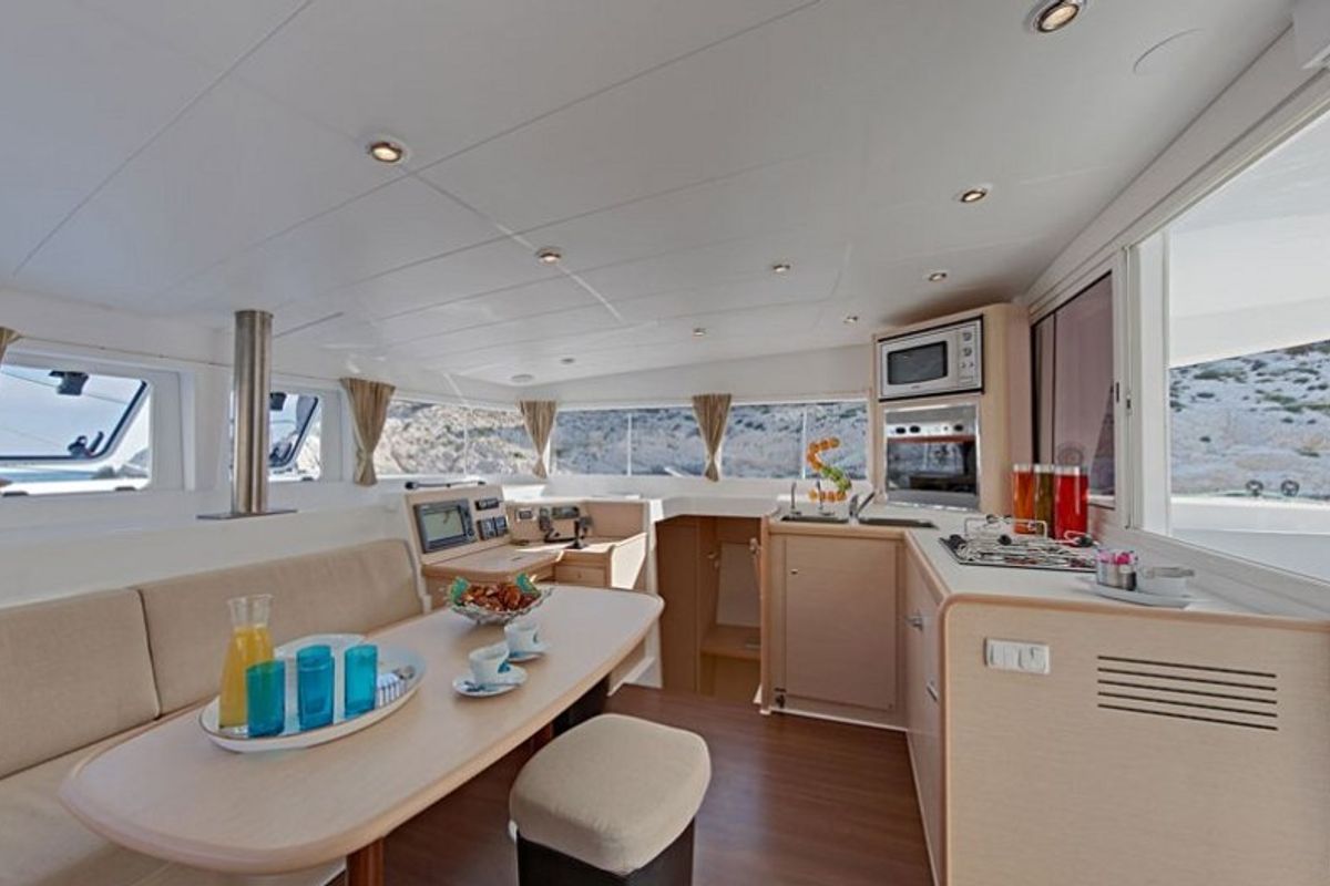 Salon of Christina, a Lagoon 400 catamaran at Athens, Greece