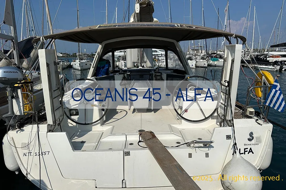 Exterior view of Comfort, a Beneteau Oceanis 45 sailboat at Gouvia, Greece