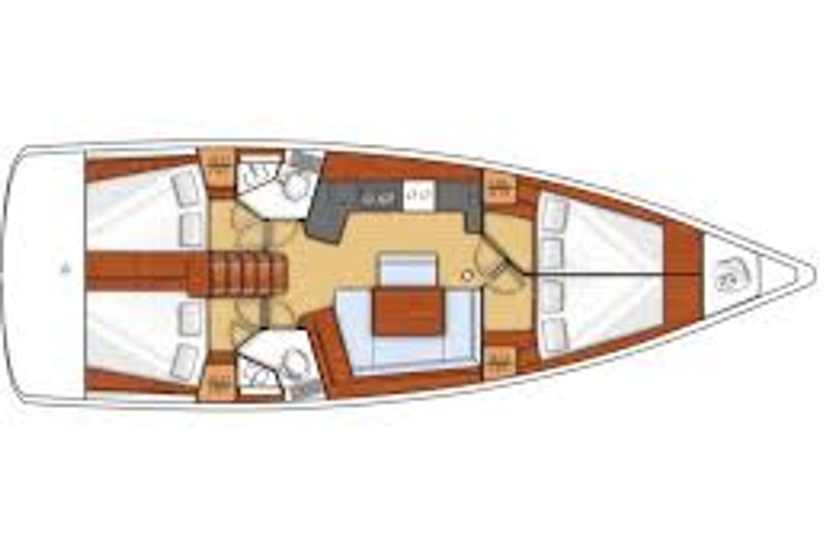 Floor plan of Comfort, a Beneteau Oceanis 45 sailboat at Gouvia, Greece