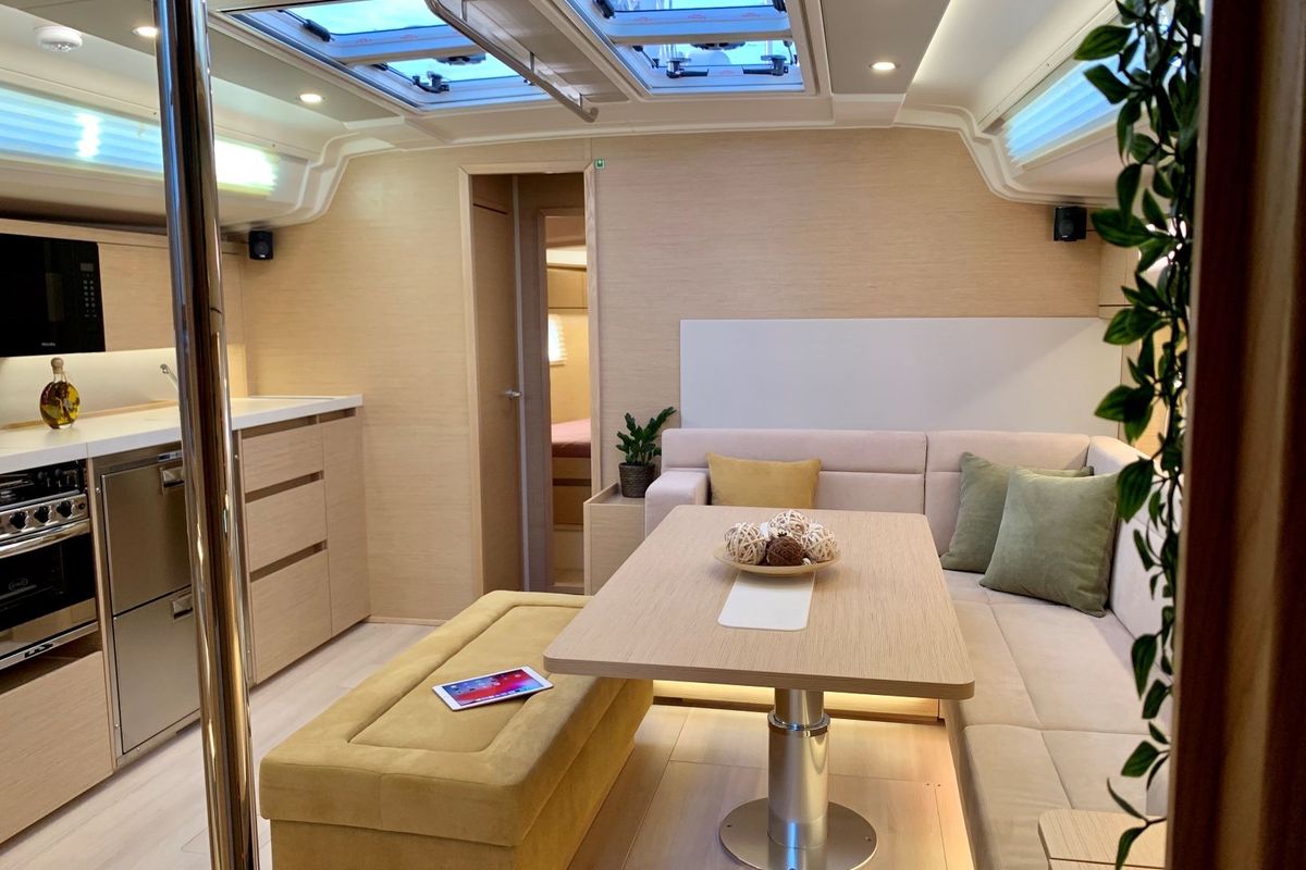 Salon of ARTEMIS, a Hanse Yachts Hanse 508 sailboat at Municipal Unit of Lefkada, Greece