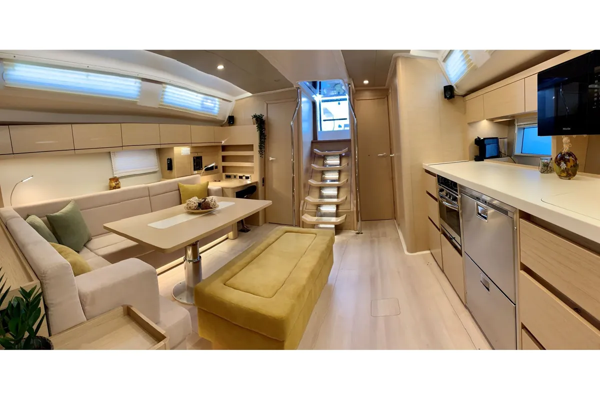 Salon of ARTEMIS, a Hanse Yachts Hanse 508 sailboat at Municipal Unit of Lefkada, Greece
