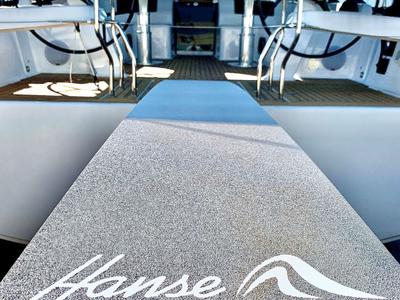 Deck of ARTEMIS, a Hanse Yachts Hanse 508 sailboat at Municipal Unit of Lefkada, Greece