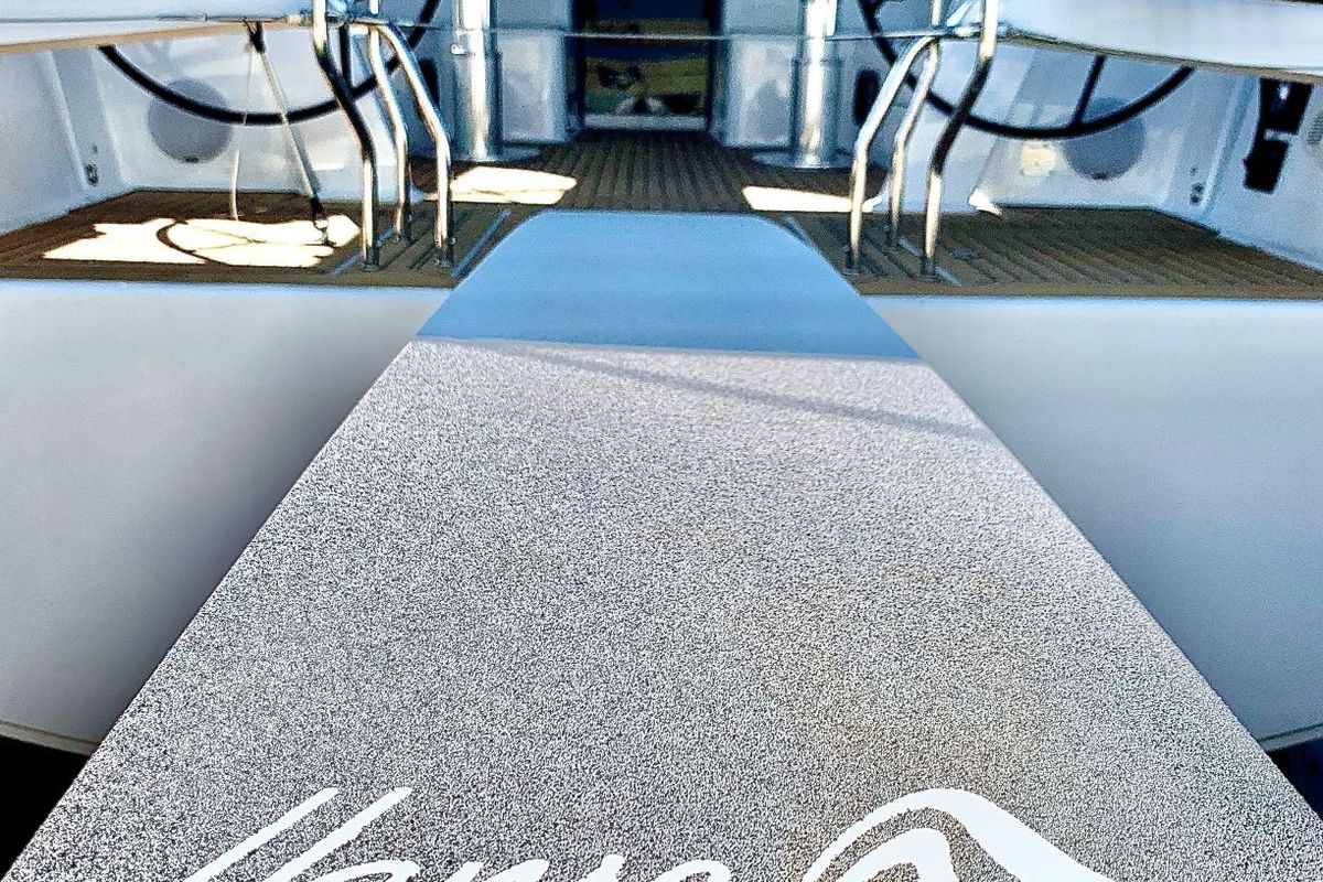 Deck of ARTEMIS, a Hanse Yachts Hanse 508 sailboat at Municipal Unit of Lefkada, Greece