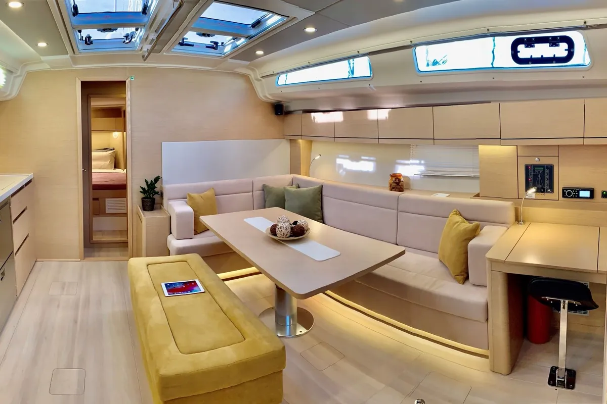 Salon of ARTEMIS, a Hanse Yachts Hanse 508 sailboat at Municipal Unit of Lefkada, Greece