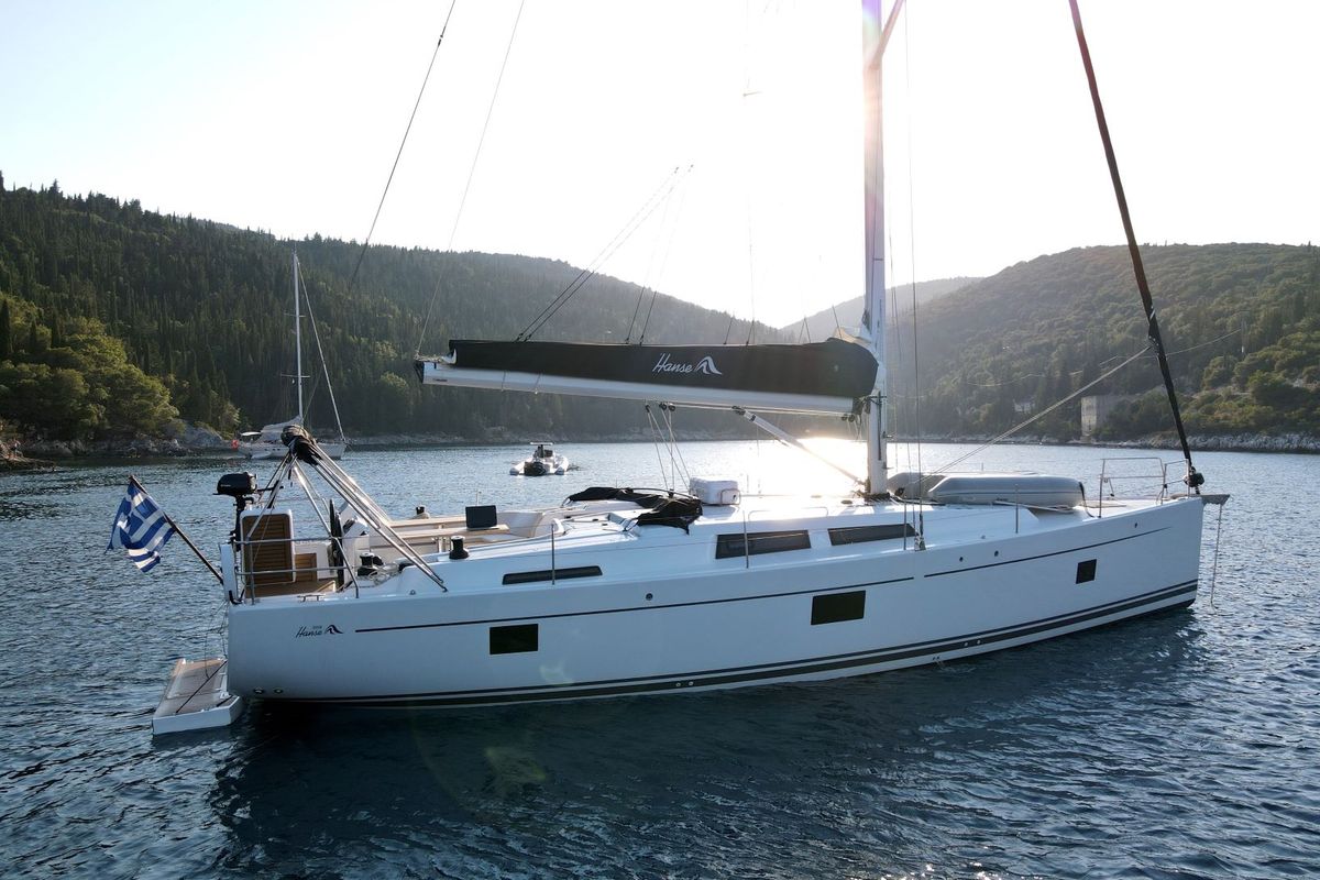 Exterior view of ARTEMIS, a Hanse Yachts Hanse 508 sailboat at Municipal Unit of Lefkada, Greece