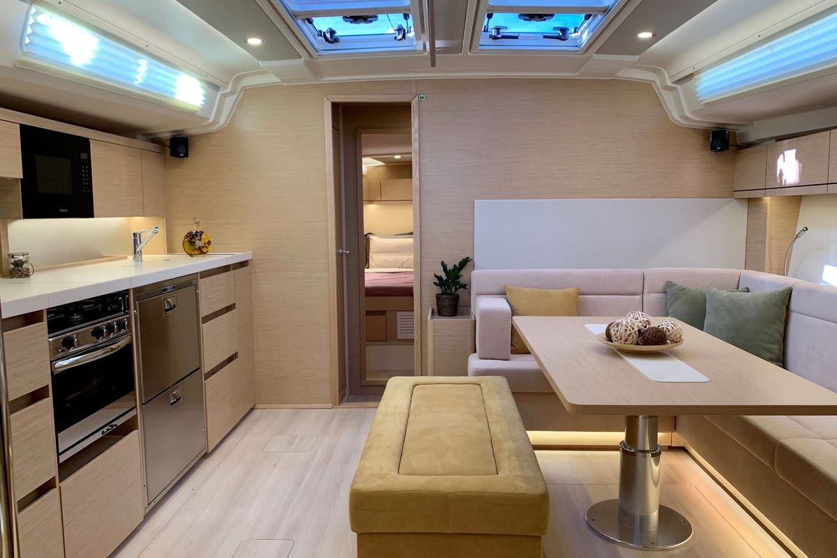 Salon of ARTEMIS, a Hanse Yachts Hanse 508 sailboat at Municipal Unit of Lefkada, Greece