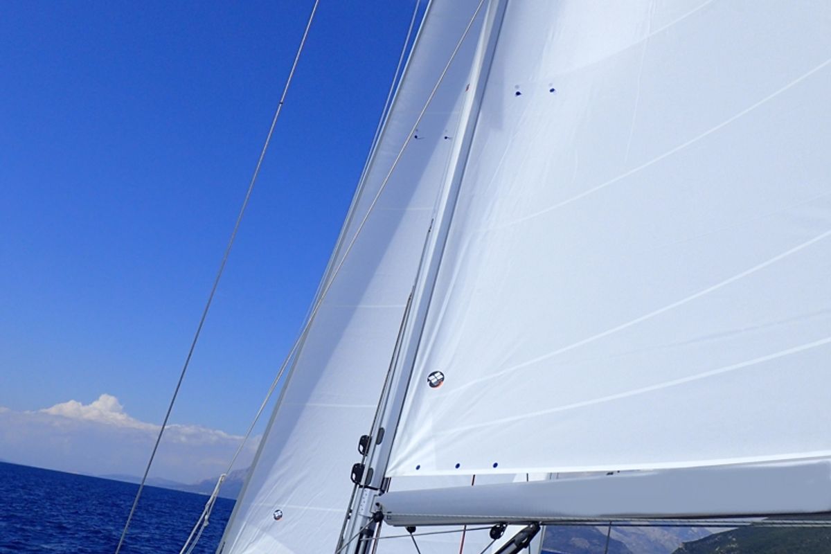 Exterior view of Mayflower, a Jeanneau Sun Odyssey 519 sailboat at Benitses, Greece