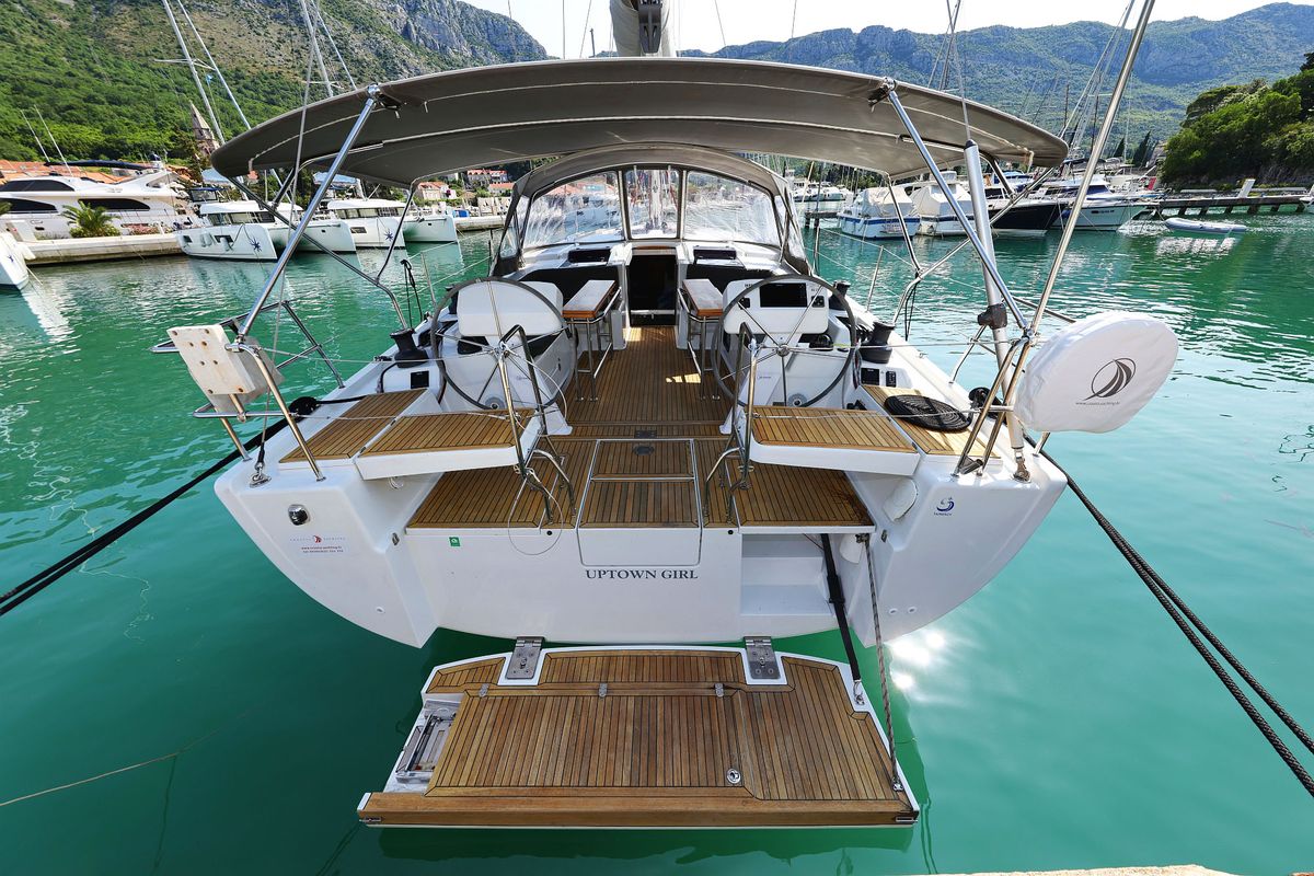 Exterior view of Uptown Girl, a Hanse Yachts Hanse 508 sailboat at Dubrovnik, Croatia