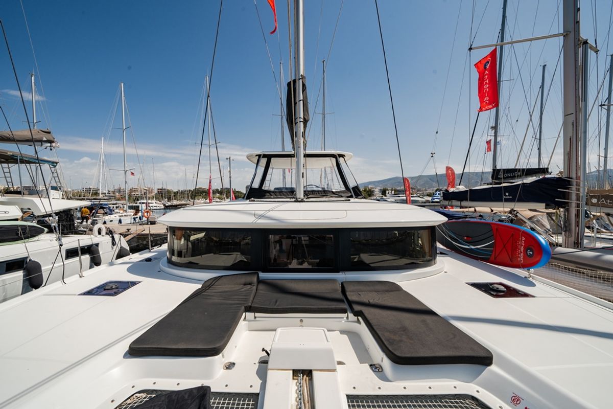 Deck of Cataleya, a Lagoon 46 catamaran at Athens, Greece