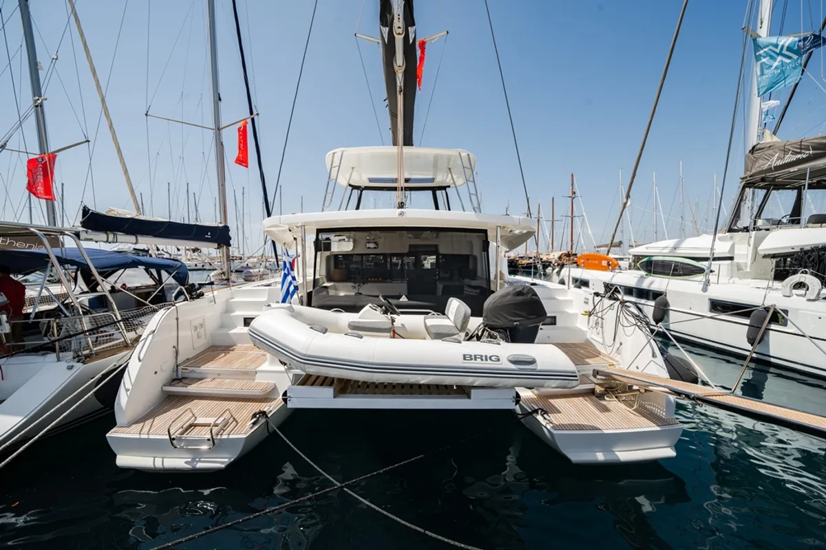 Deck of Cataleya, a Lagoon 46 catamaran at Athens, Greece
