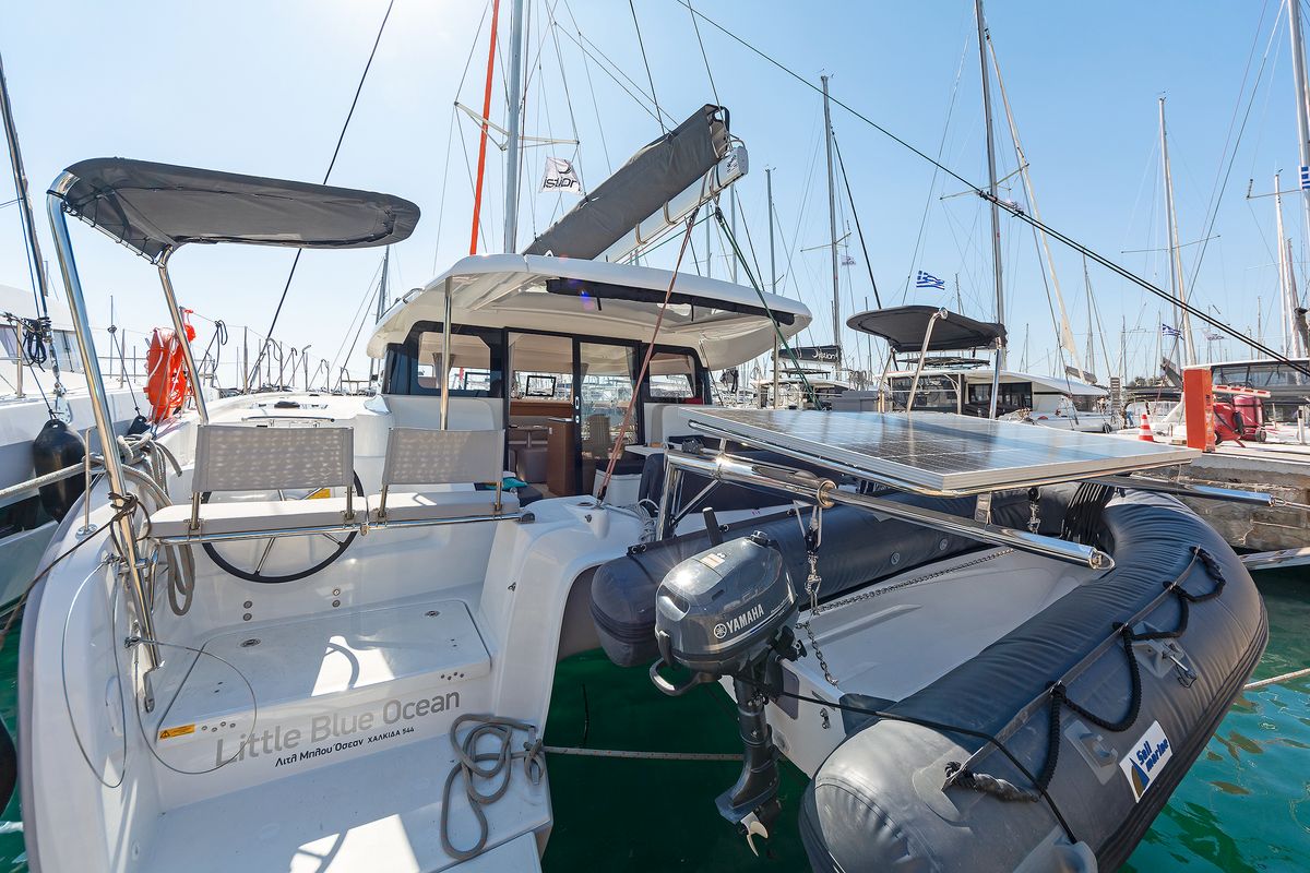 Little Blue Ocean, a Excess 11 catamaran at Parikia, Greece