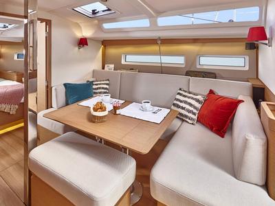 Salon of Capella, a Jeanneau Sun Odyssey 440 sailboat at Castellammare di Stabia, Italy