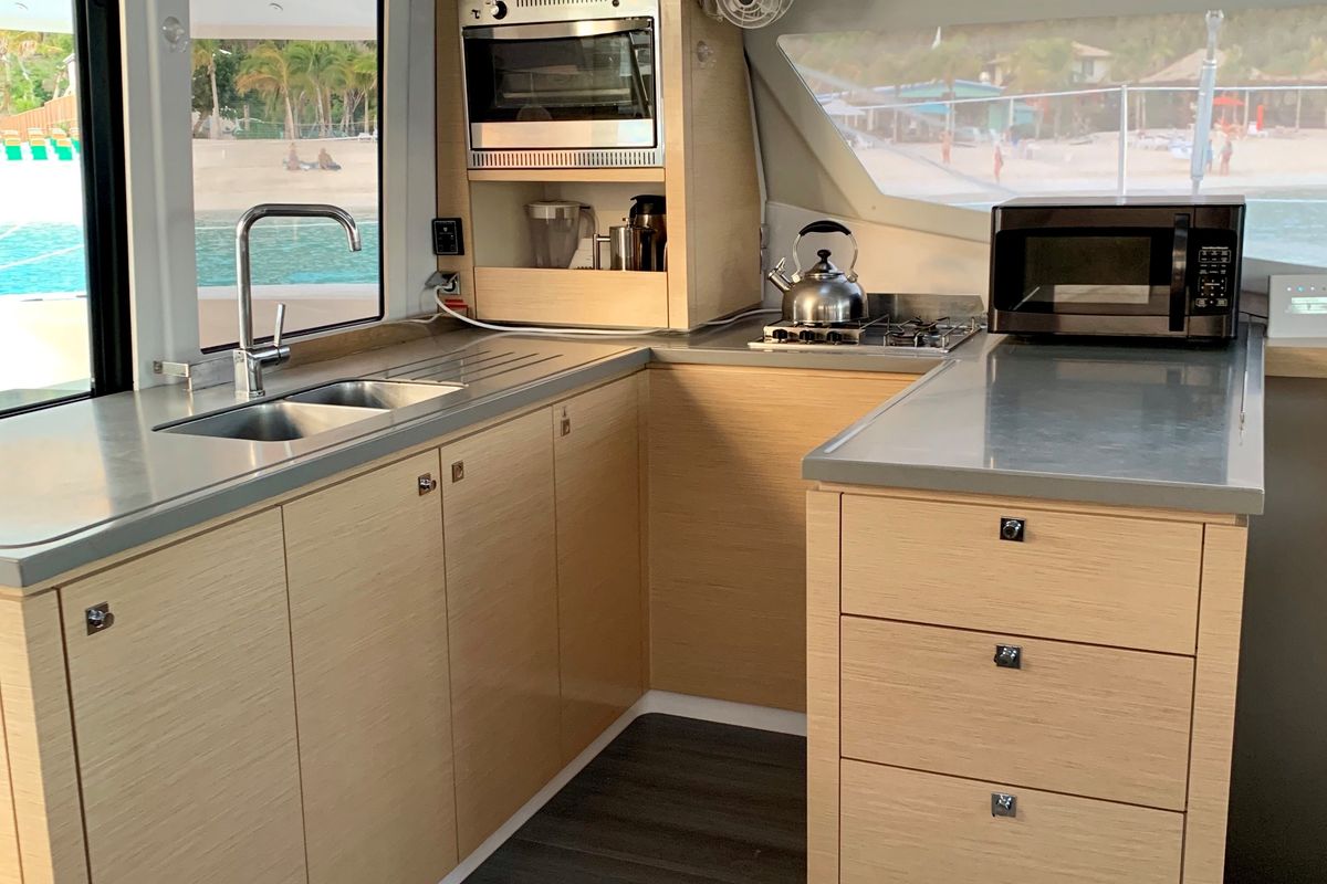Galley of Ohana, a Fountaine Pajot Helia 44 catamaran at Road Town, British Virgin Islands