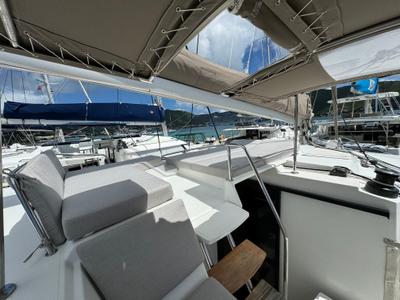 Deck of Ohana, a Fountaine Pajot Helia 44 catamaran at Road Town, British Virgin Islands