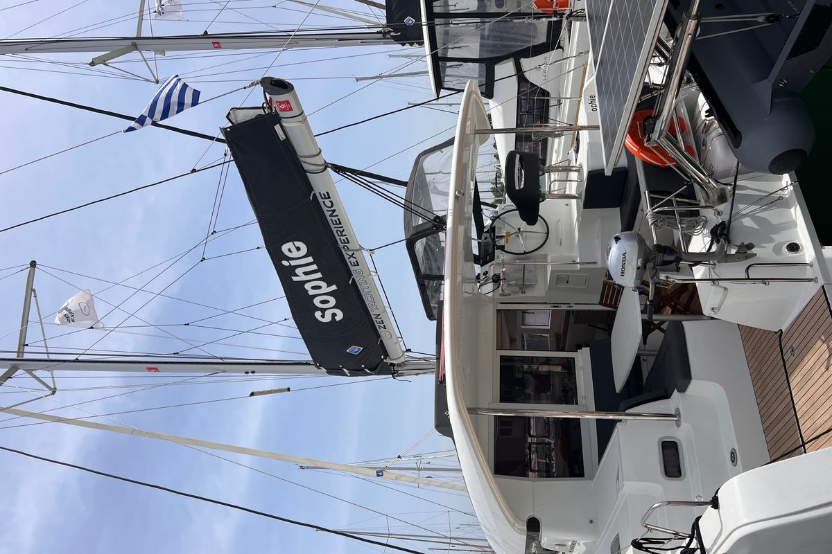 Exterior view of SOPHIE, a Lagoon 40 catamaran at Gouvia, Greece