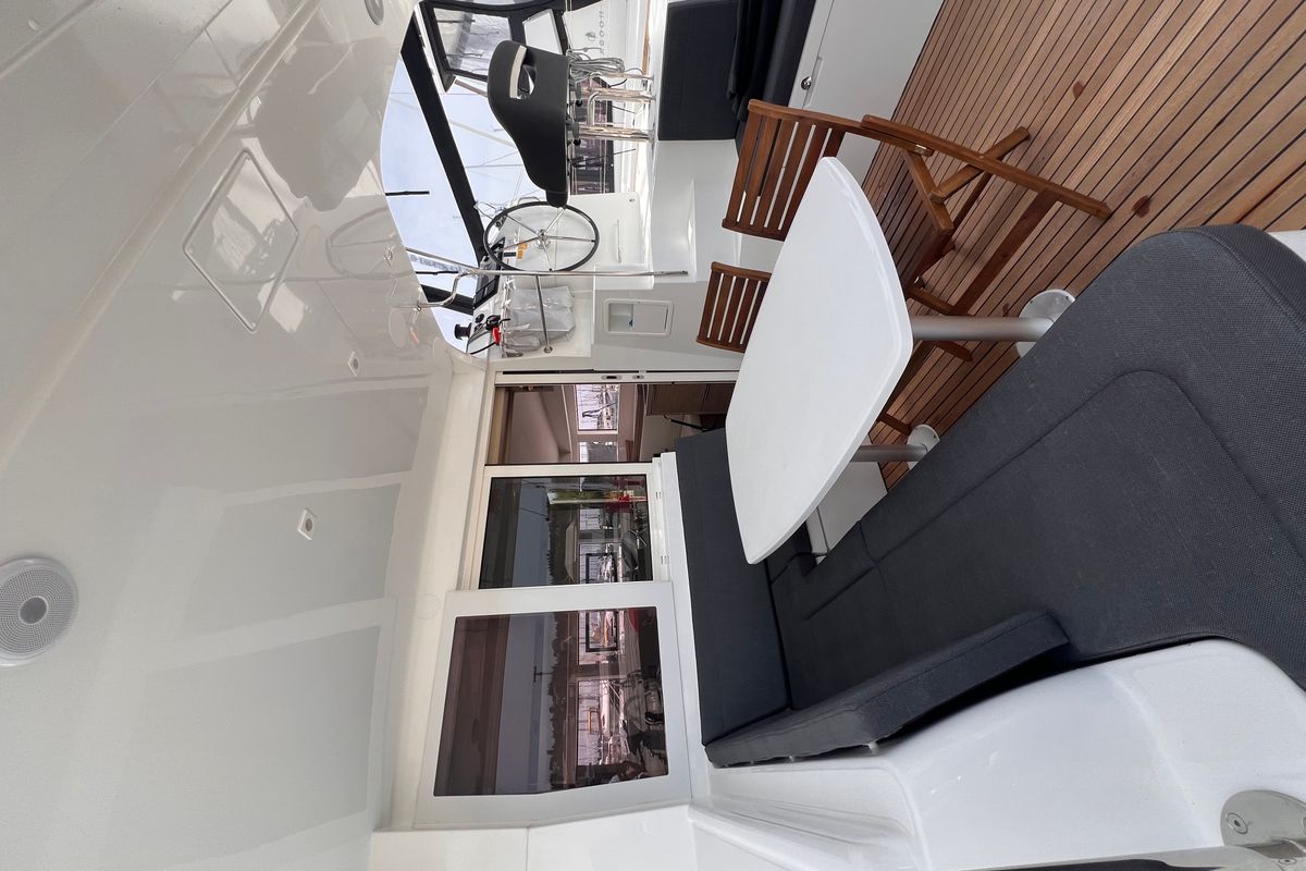 Deck of SOPHIE, a Lagoon 40 catamaran at Gouvia, Greece