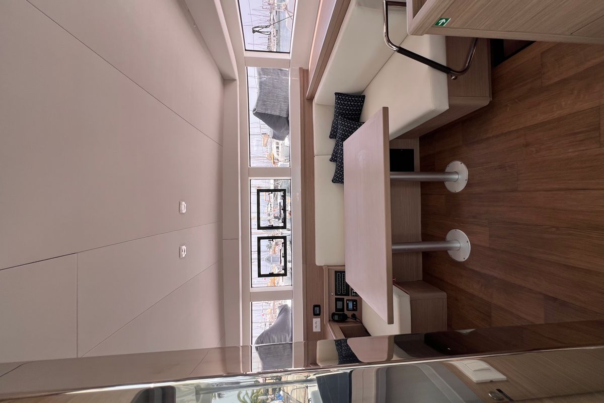 Salon of SOPHIE, a Lagoon 40 catamaran at Gouvia, Greece