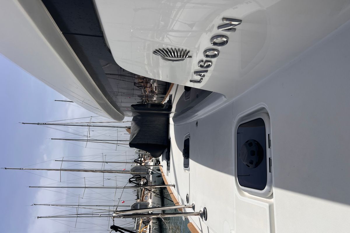 Exterior view of SOPHIE, a Lagoon 40 catamaran at Gouvia, Greece