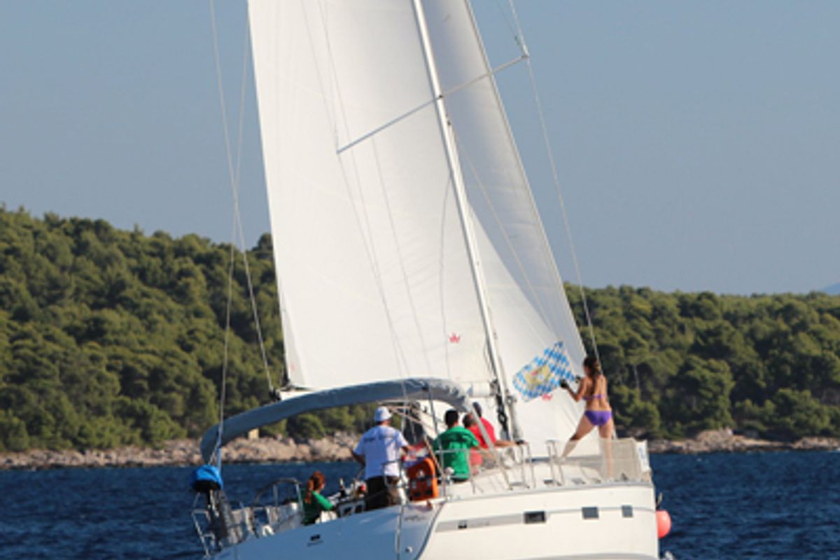 Exterior view of Inipi, a Bavaria Cruiser 40 sailboat at Općina Vrsar, Croatia