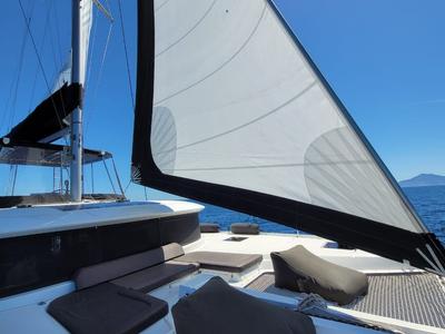 Deck of White Pearl, a Lagoon 46 catamaran at Athens, Greece