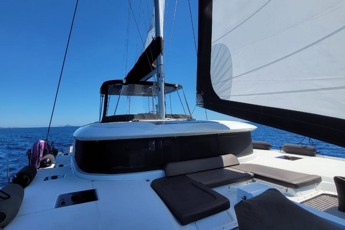 Deck of White Pearl, a Lagoon 46 catamaran at Athens, Greece